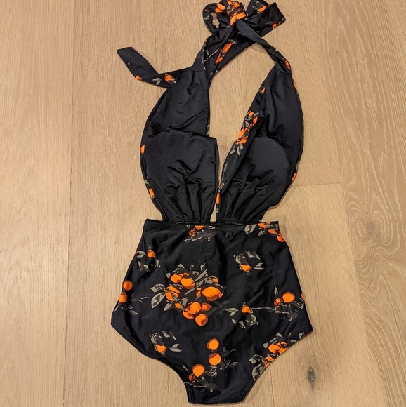 Black and Orange Floral Swimsuit - Picture 9 of 9